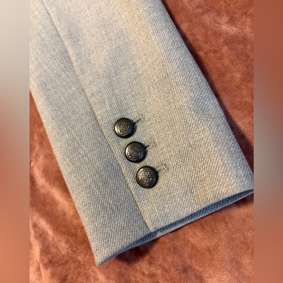 WHBM Classy Stand Neck Notched Collar Textured Gray Double-Breasted Blazer - Picture 8 of 11